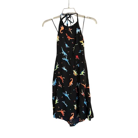 ModCloth Size Medium Black Dinosaur Print Sunlit Salutations Halter Dress - Picture 1 of 12